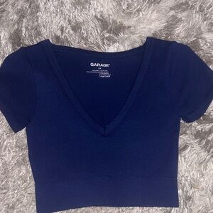 Garage Deep Blue V-Neck Crop Top